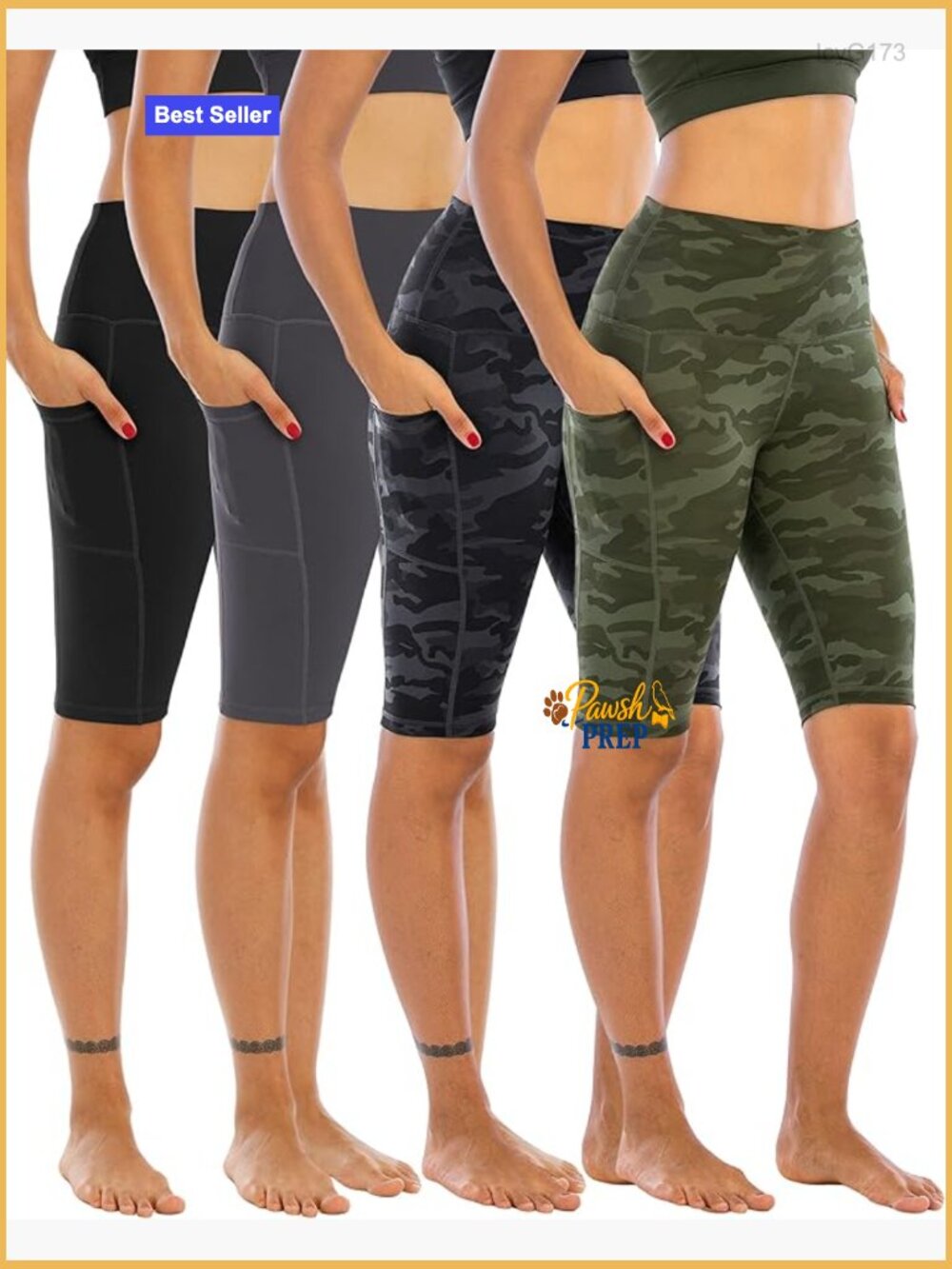 4 Pack High Waisted Biker Yoga Shorts with Pockets